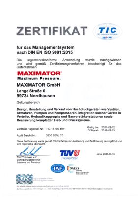 TÜV-Zertifikat DIN EN ISO 9001:2008