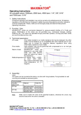 Air actuated valves